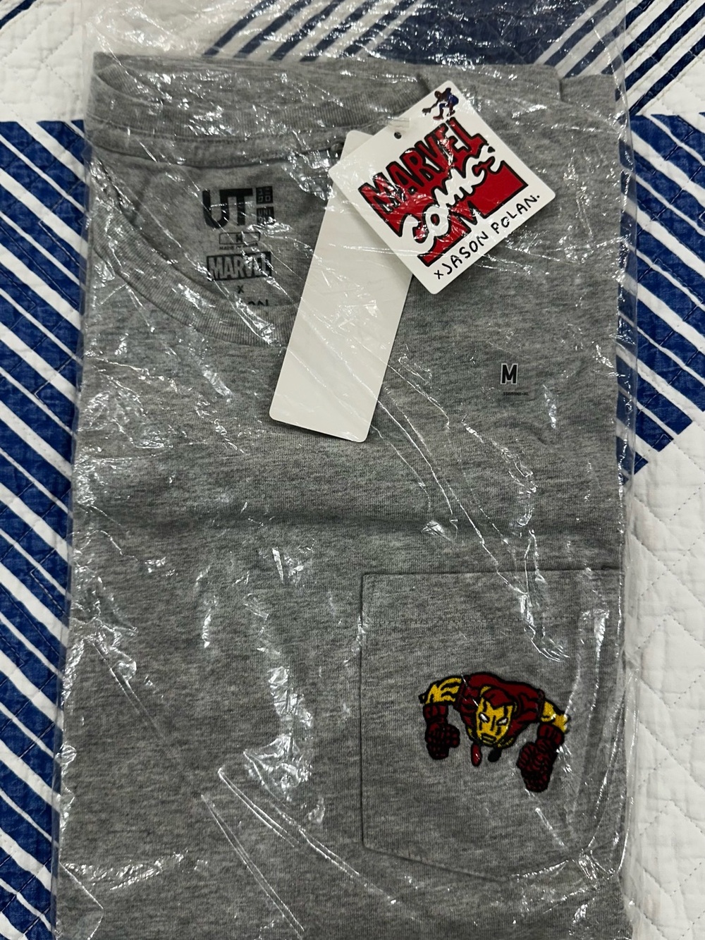 Marvel Grey Short Sleeve Pocket Tee with Iron Man Patch